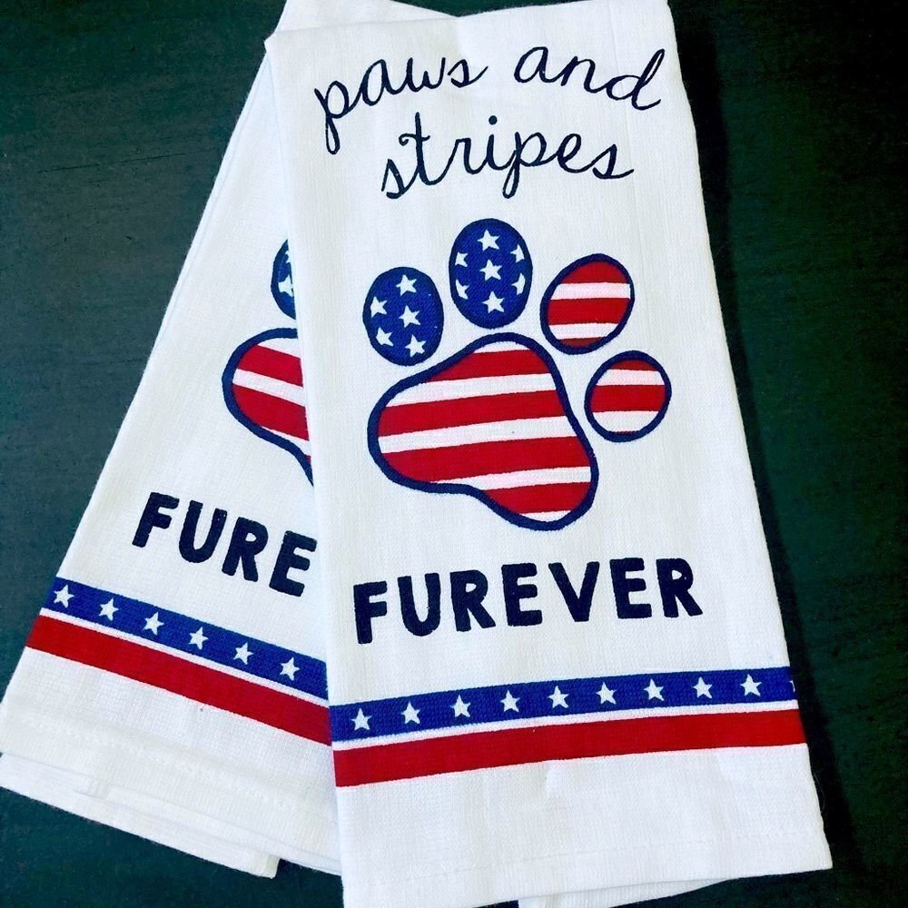 America Patriotic Dog Lover Paws & Stripes Dish Towels Set
